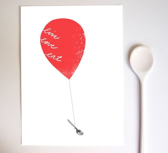 Art for Kitchen Red Balloon Live Love Eat / high quality fine art print