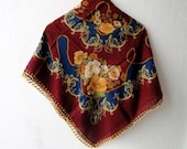 Floral Fabric Scarf with Turkish Lace Oya - Neckwarmer, cowl, ethnic, necktie