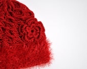 Red Crochet Beanie Hat Chunky beret for christmas
