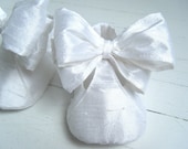 Baby Girl Shoe, White Dupioni Silk 'Lili', Flower Girl Shoes, Christening Shoes, Booties, Mary Jane, Bobka Shoes by BobkaBaby