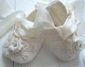 Ivory Lace Baby Shoes, Baby Ballet Slippers,Baby Girl Ballet Shoes, Emma, Bobka Shoes  By BobkaBaby