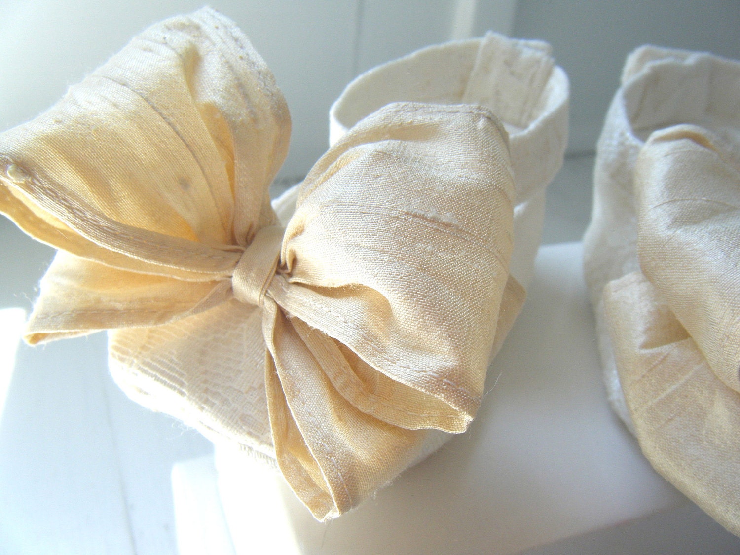 Ivory Lace Shoes, Baby Shoes, Toddler Flats, Champagne Silk Bow, Sofia Shoe, Bobka Shoes by Bobka Baby