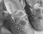 Wedding Bridal Shoes, Wedding Ballet Shoes, Ballet Flats, Platinum Silk, Bridal Flats, Bobka Shoes by BobkaBaby