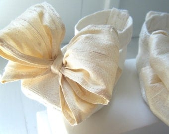 Ivory Lace Shoes, Baby Shoes, Toddler Flats, Champagne Silk Bow, Sofia Shoe, Bobka Shoes by Bobka Baby