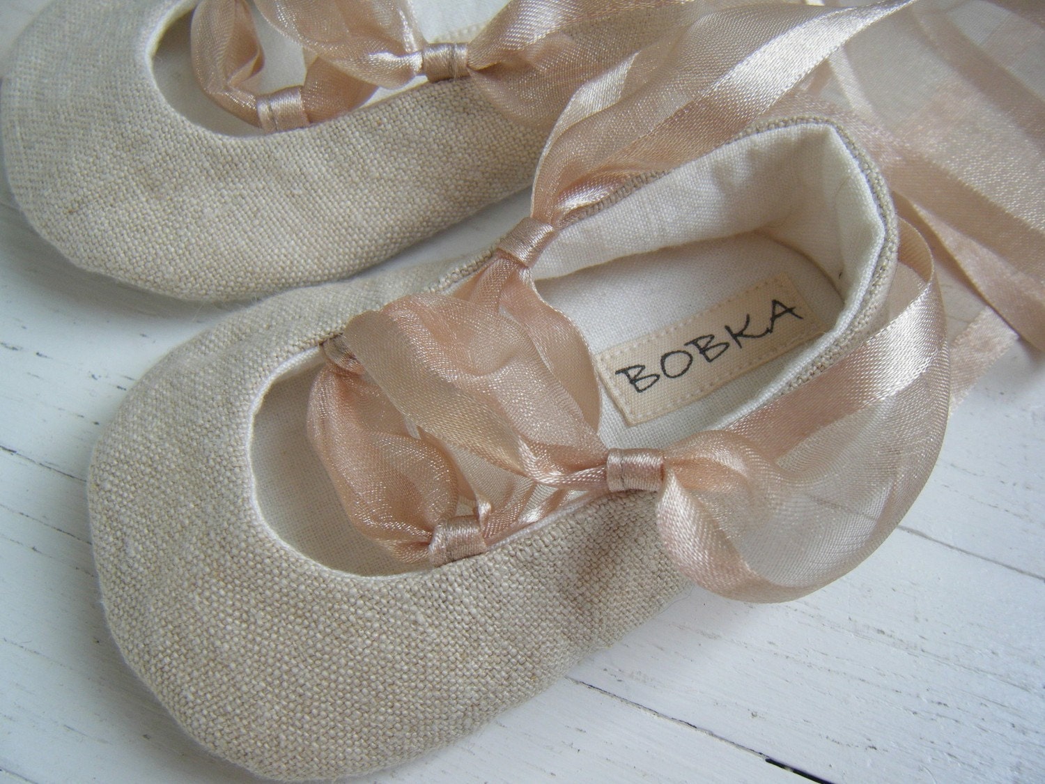 Organic Baby Ballet Shoes, Khaki Beige Hemp Linen, Natural Baby Girl , Toddler Flats, Bobka Shoes by BobkaBaby
