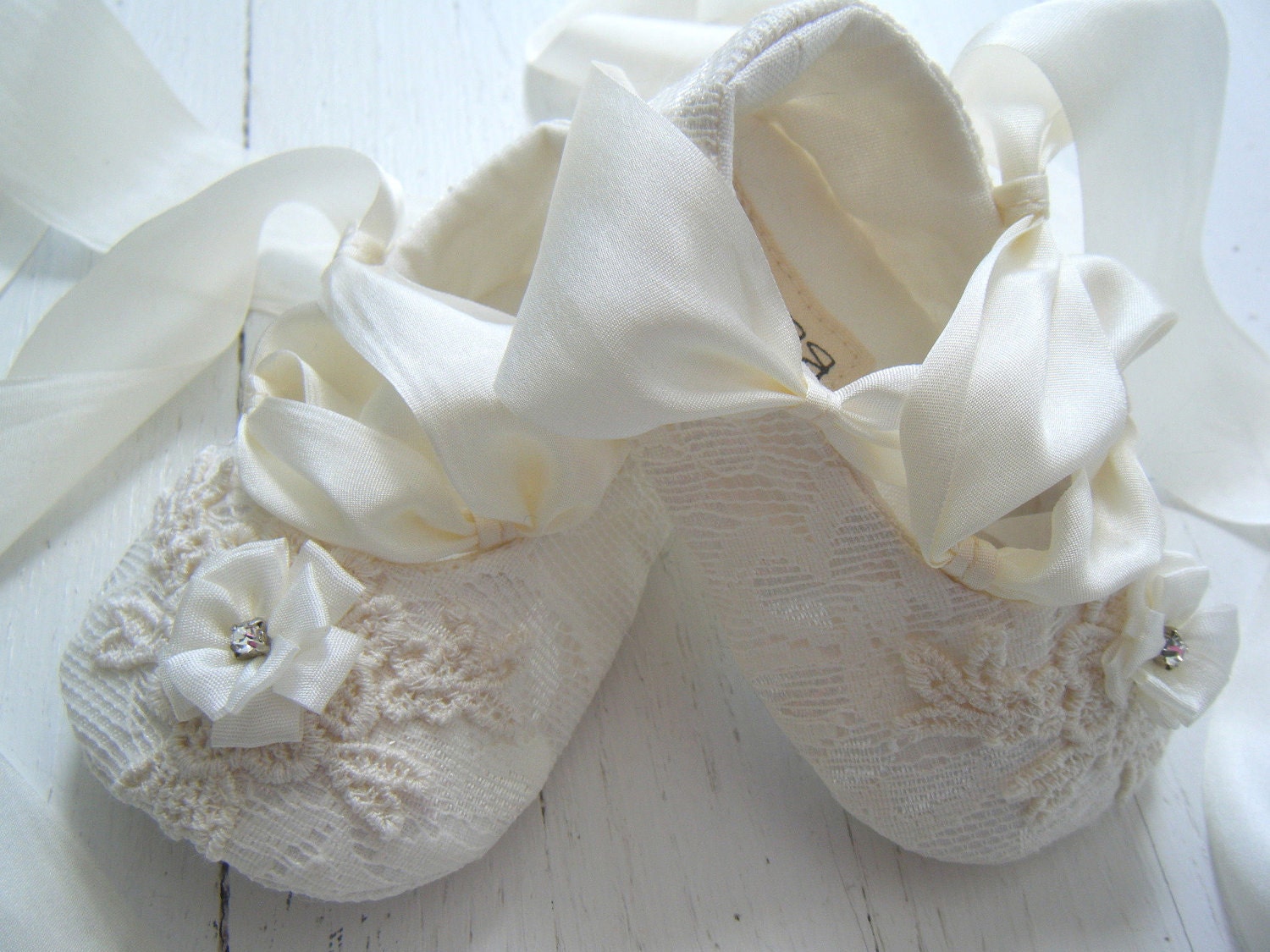 Ivory Lace Baby Shoes, Baby Ballet Slippers,Baby Girl Ballet Shoes, Emma, Bobka Shoes By BobkaBaby