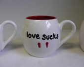 Vampire Bite Mug - Love Sucks - Large Ceramic Mug in Red and White