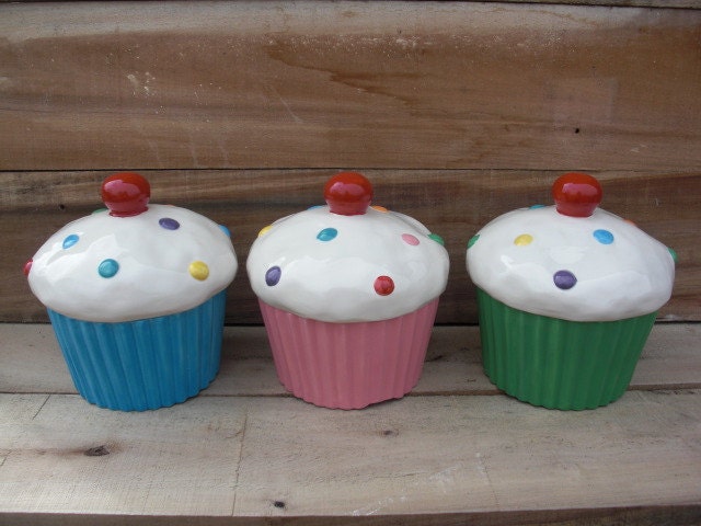 Bright Aqua Blue Ceramic Cupcake Cookie Jar - Medium - Ready to Ship
