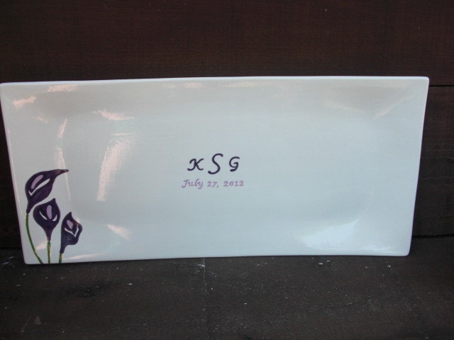 Long Rectangular Custom Signature Guestbook Platter - Personalized with Calla Lillies - Shades of Purple