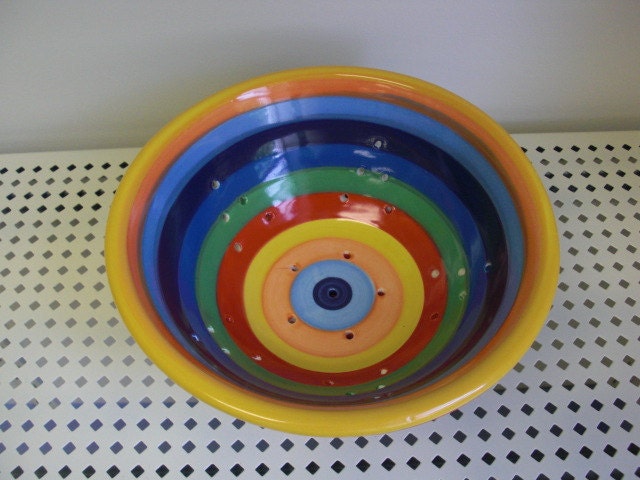 Bright Rainbow Colors Striped Ceramic Berry Bowl