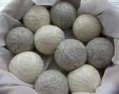 All Wool Large Wool Dryer Balls--Set of 6--Non-Dyed Natural White and Oatmeal Mix--Wool Core