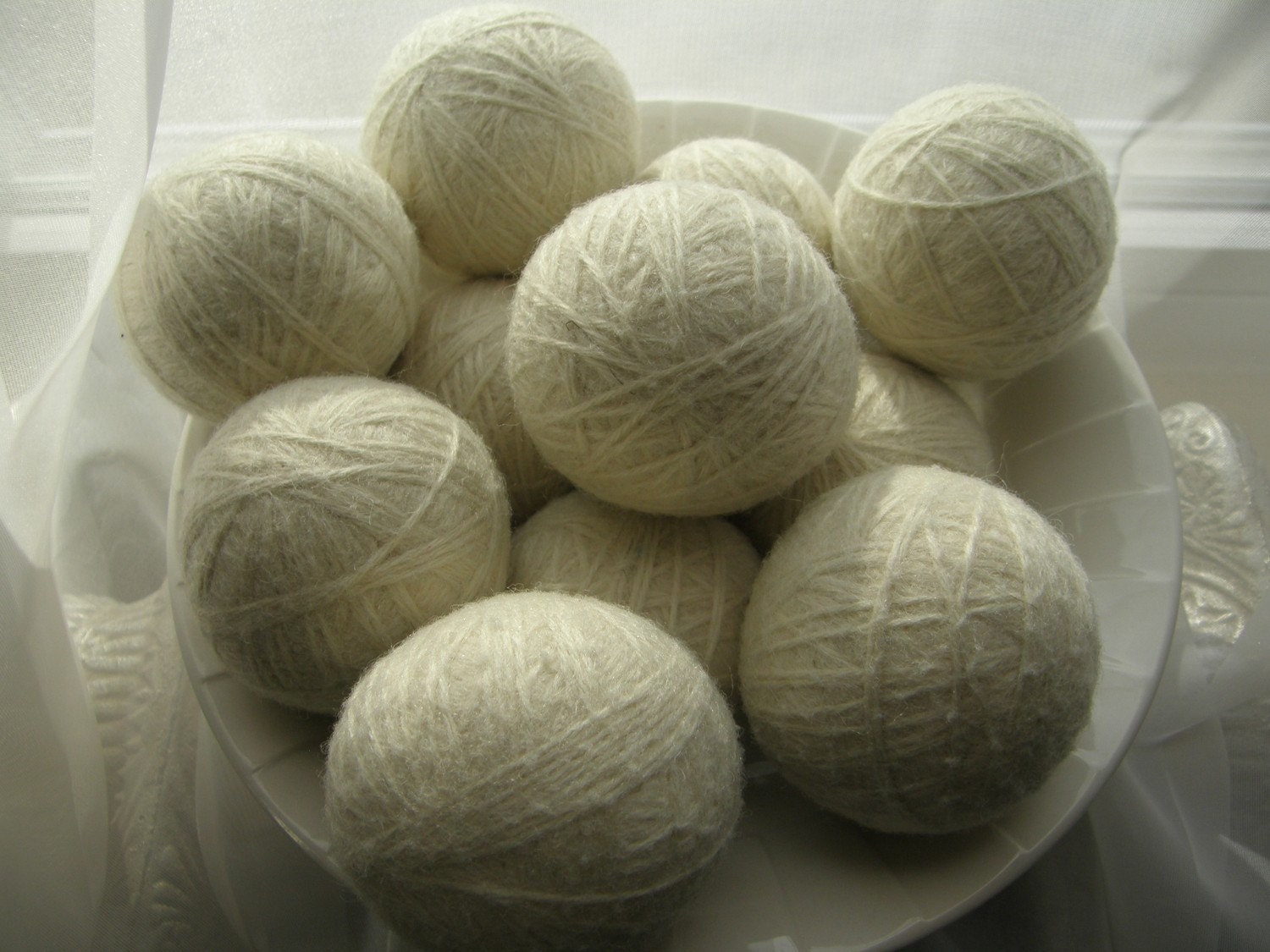 Felted All Wool X-Large Eco Dryer Balls--10--Natural Un Dyed White--Wool Core