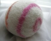 New--Felted All Wool Large Eco Dryer Ball--No Dyes White Roving with a swirl stripe--Wool Core--1 ball