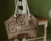 Recycled Burlap Coffee Sack Market Tote, C&C Print