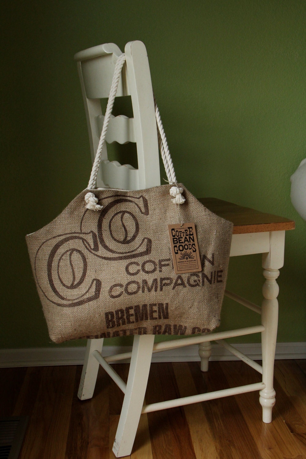 Recycled Burlap Coffee Sack Market Tote, C&C Print