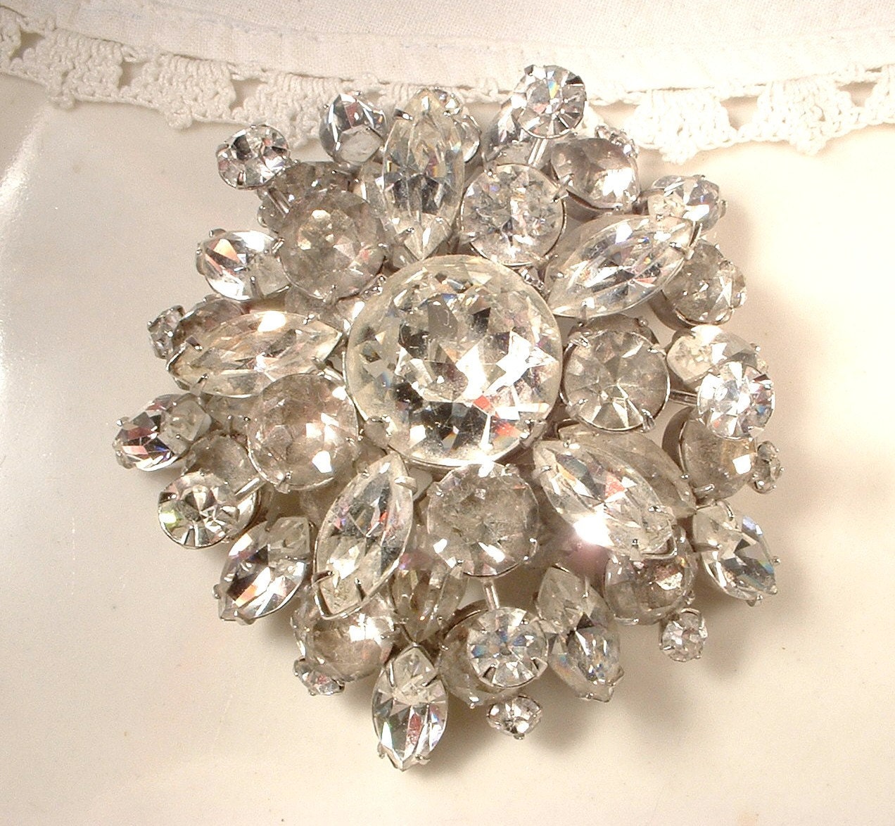 HUGE Layered Crystal Rhinestone Brooch STUNNING