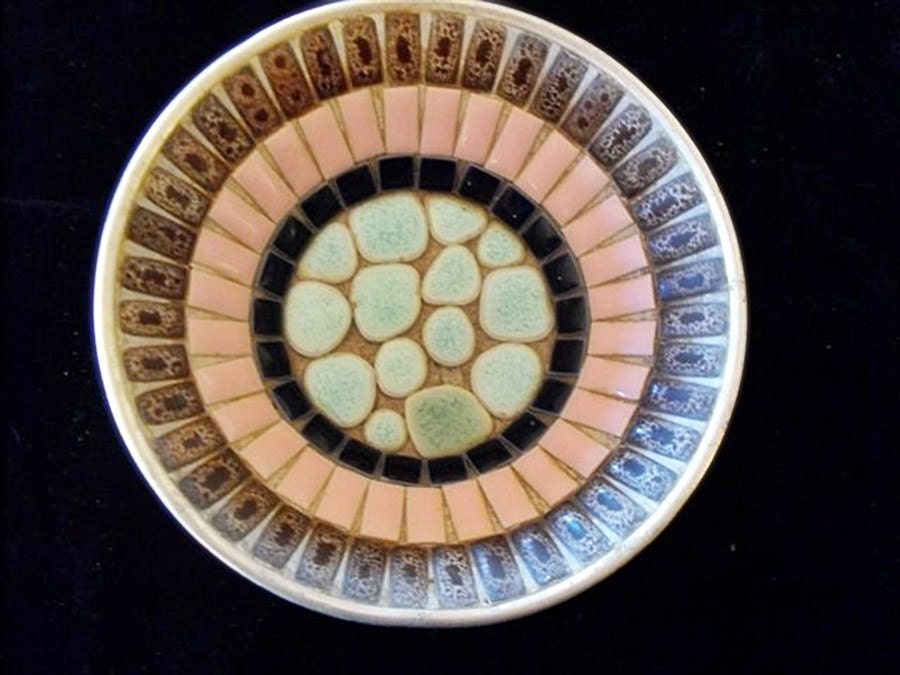 Vintage Mosaic Stone Dish, Pink, Turquoise, Cobalt Blue by Kowgirl Kitsch on Etsy