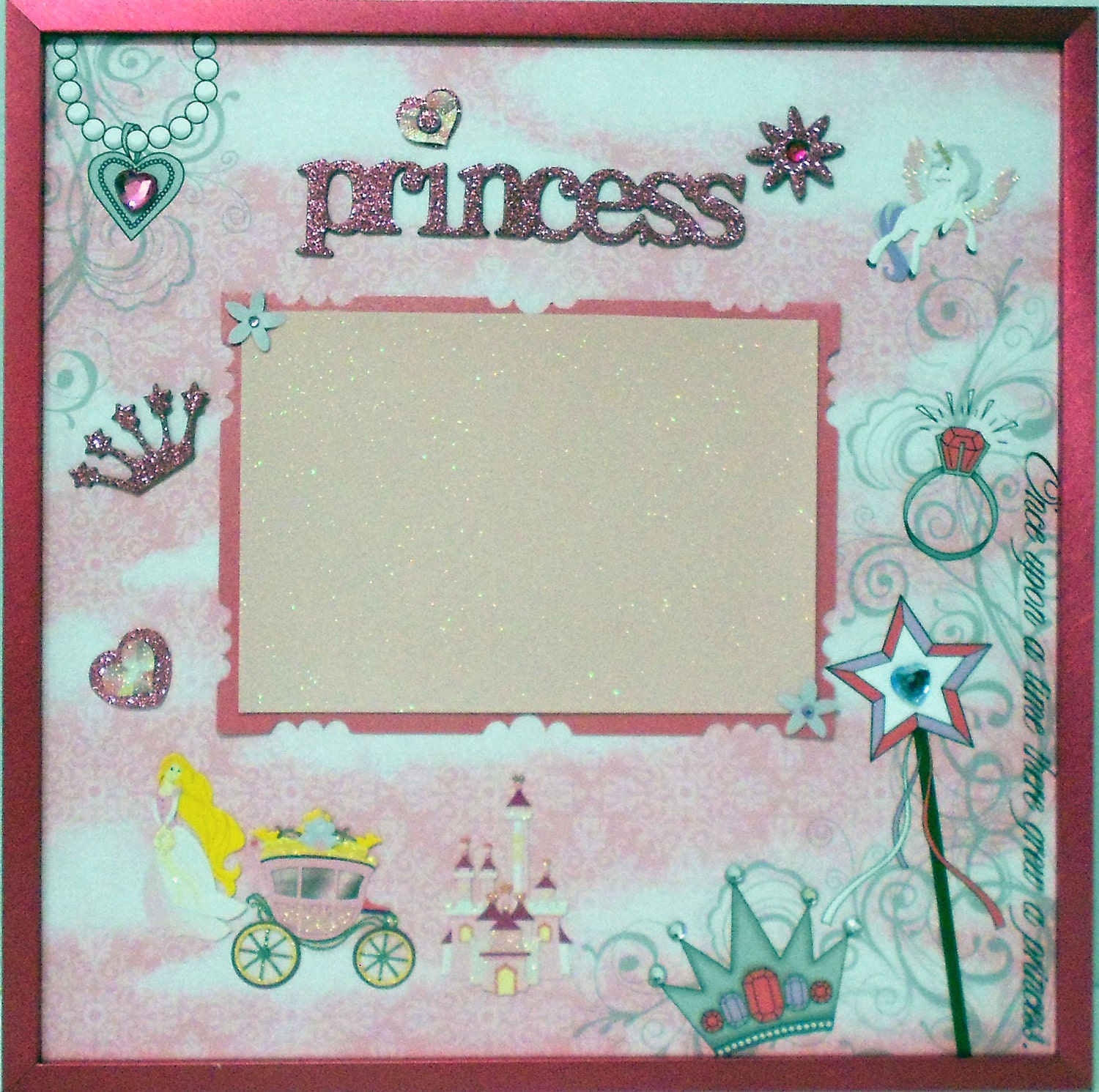 YOUNG PRINCESS Memory Album Page with Raspberry Metallic Shadow Box Frame