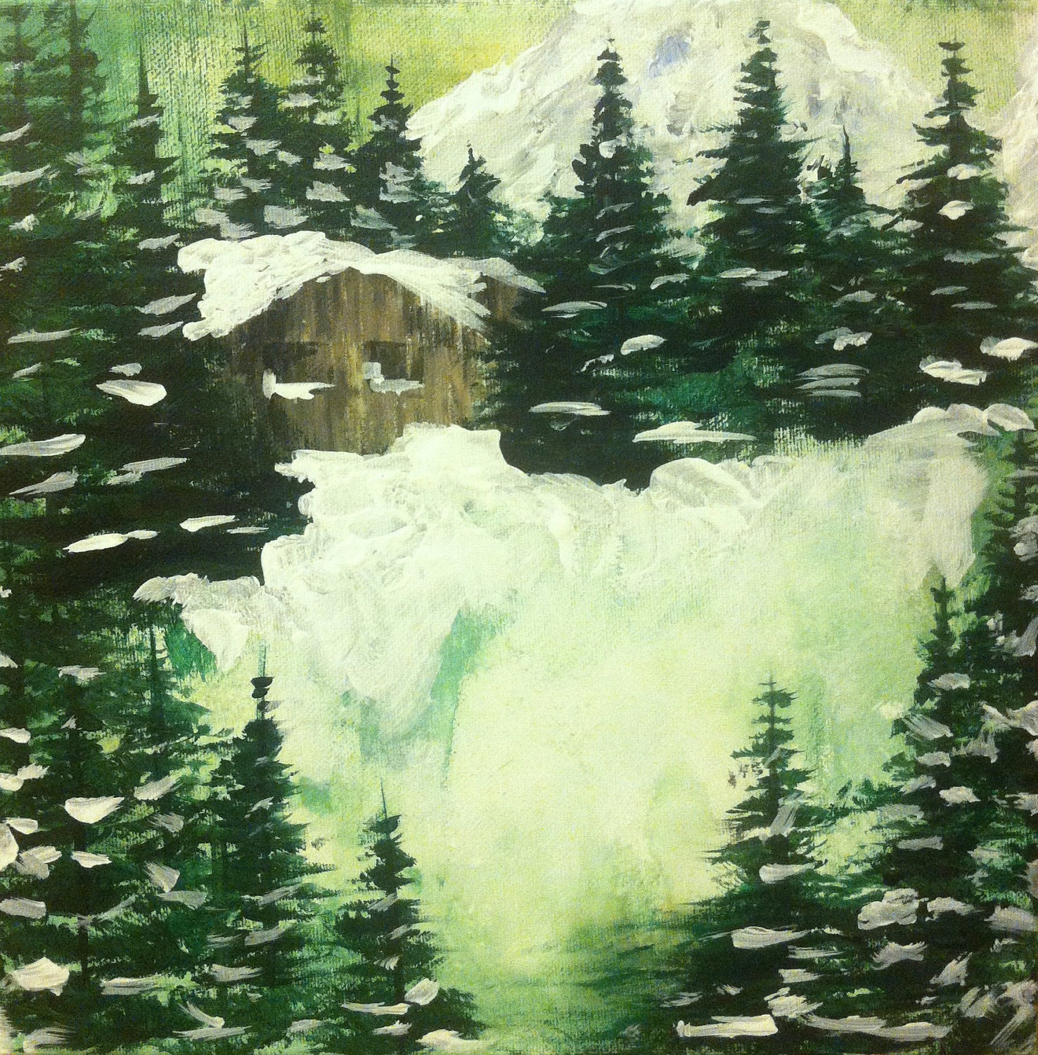 Cabin In The Woods Acrylic Painting By Sageandrosemary On Etsy