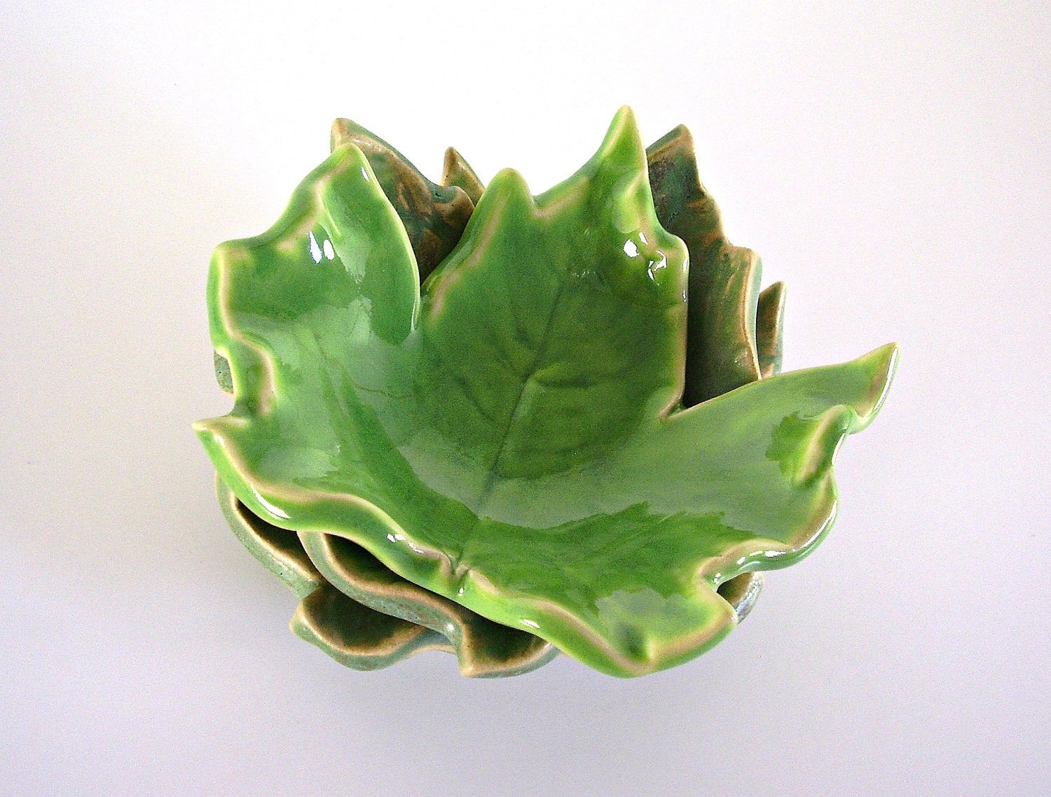 Ceramic Maple Leaf - Tea Light Holder/Ring Holder/Tea Bag Holder/Home Decor - Spring Green - Handmade Pottery