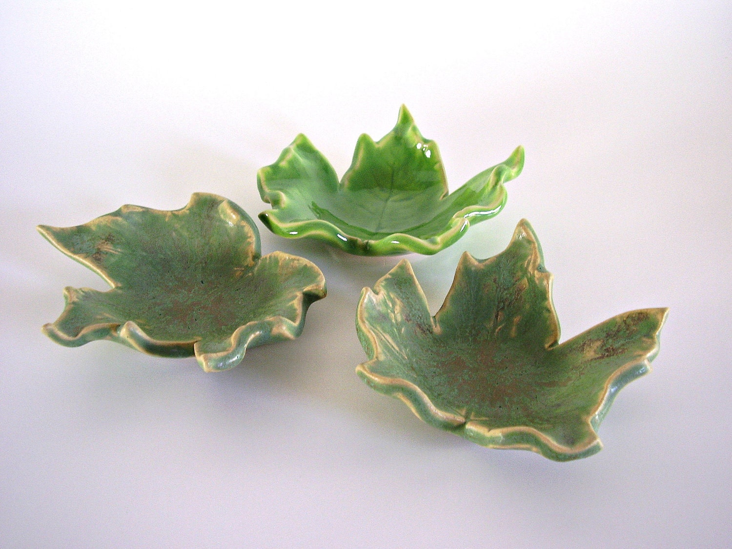 Ceramic Maple Leaf - Tea Light Holder/Ring Holder/Tea Bag Holder/Home Decor - Spring Green - Handmade Pottery