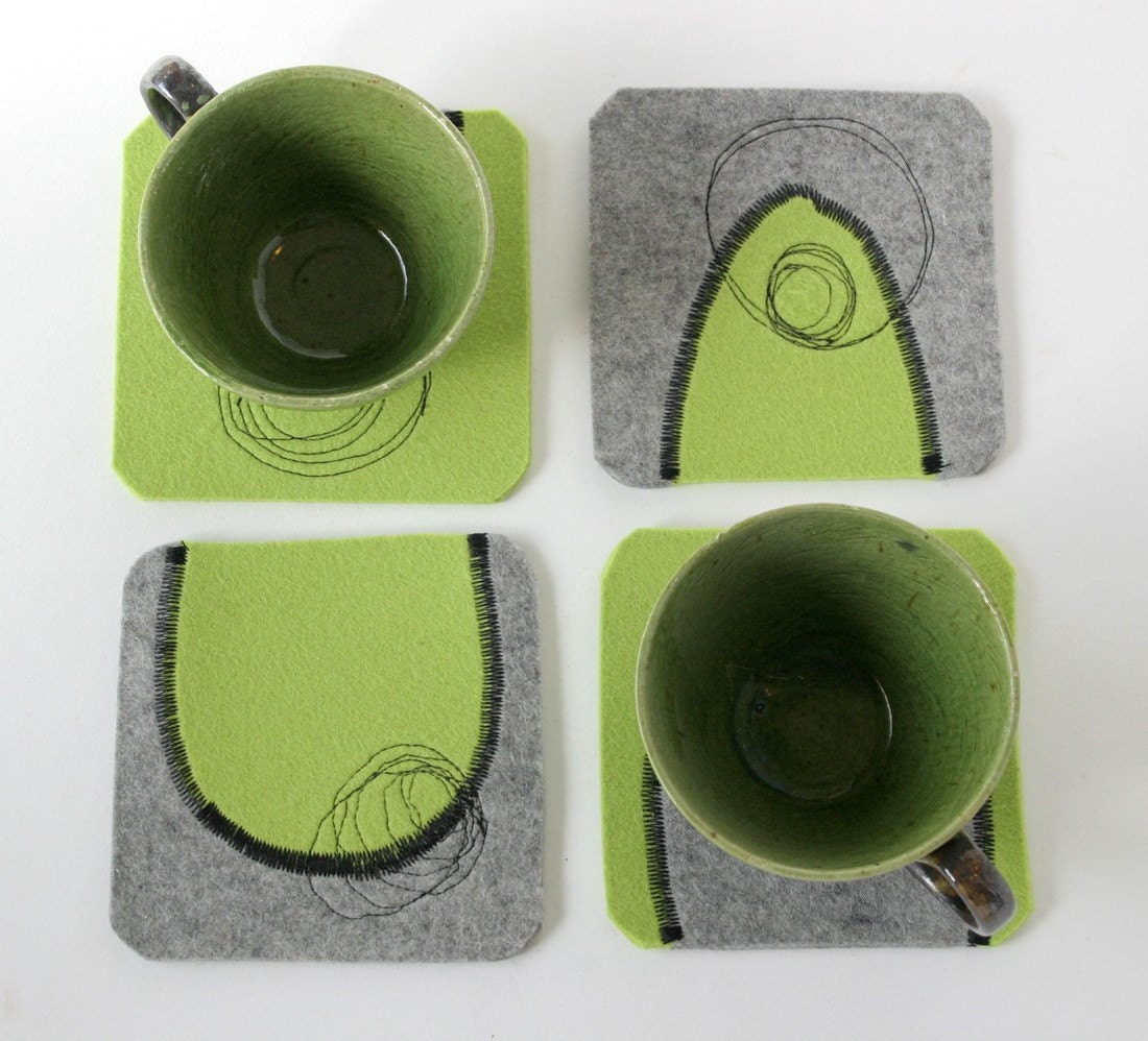 Felt Coasters in Lime and Gray Merino Wool