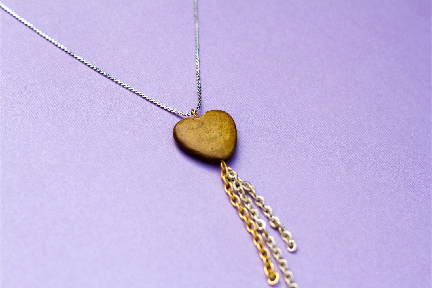 Wooden heart Necklace, Charm necklace