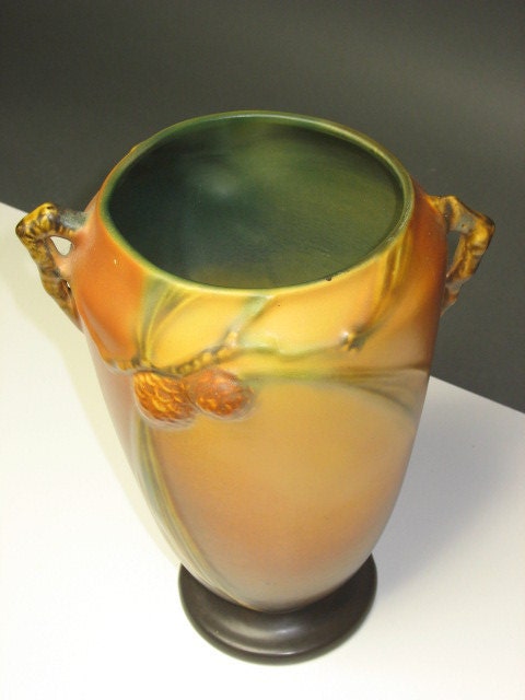 Prize Possession -- Very Large ROSEVILLE Pinecone Vase circa 1935 Marked on base - GREAT