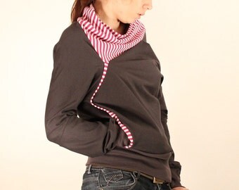 Gray striped sweatshirt, Asymmetrical sweatshirt, Summer sweater, Womens sweater, Gray red stripes