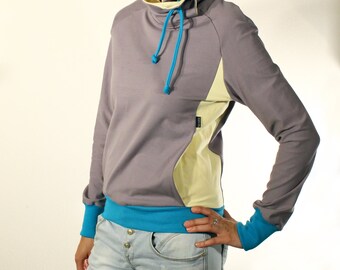 Gray sweatshirt, Cowl neck sweatshirt, Cozy sweatshirt, Summer sweater, Extra long sleeves
