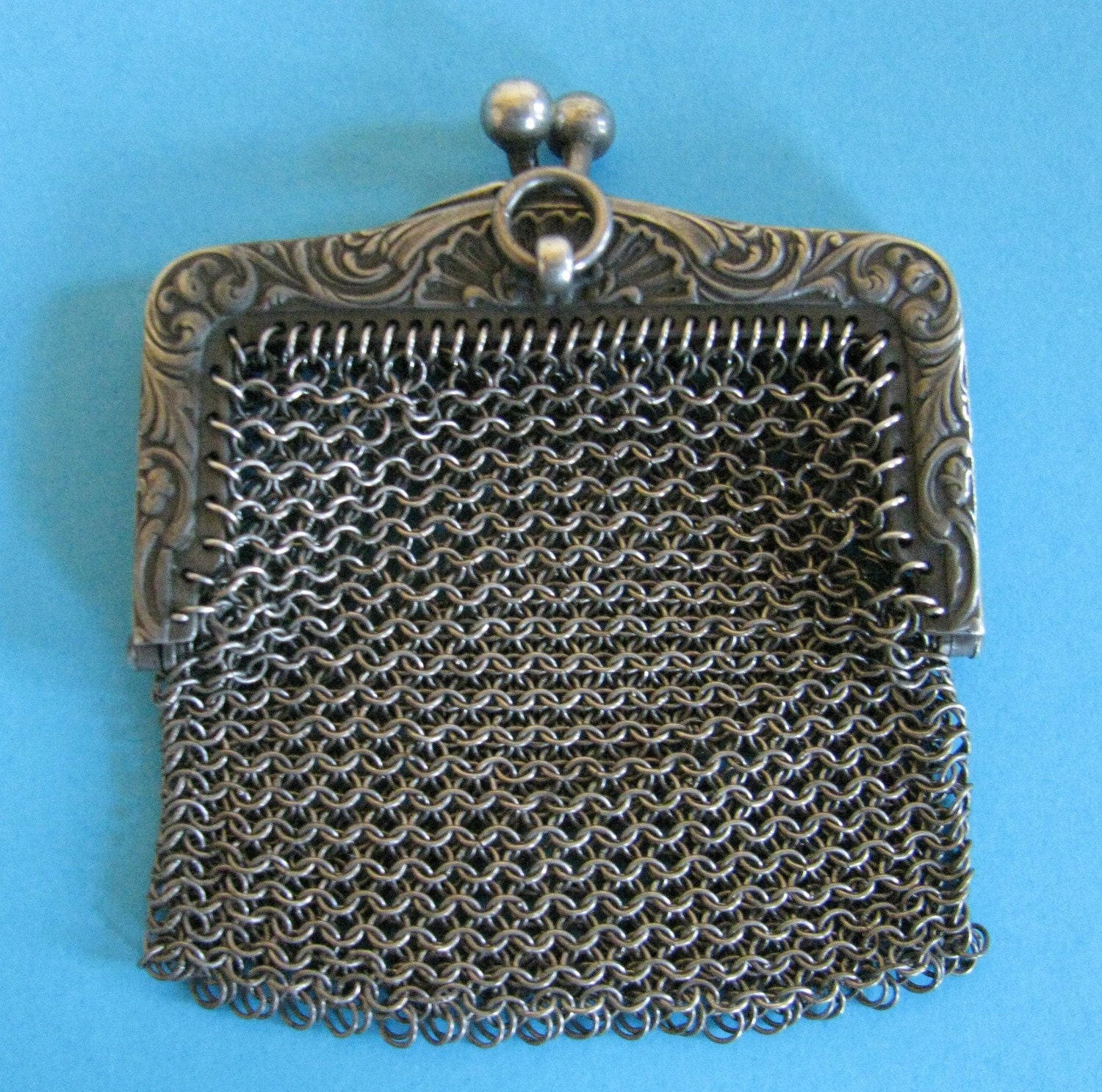 ANTIQUE silver CHAIN mail PURSE pendant by ANTIQUEfromFRANCE