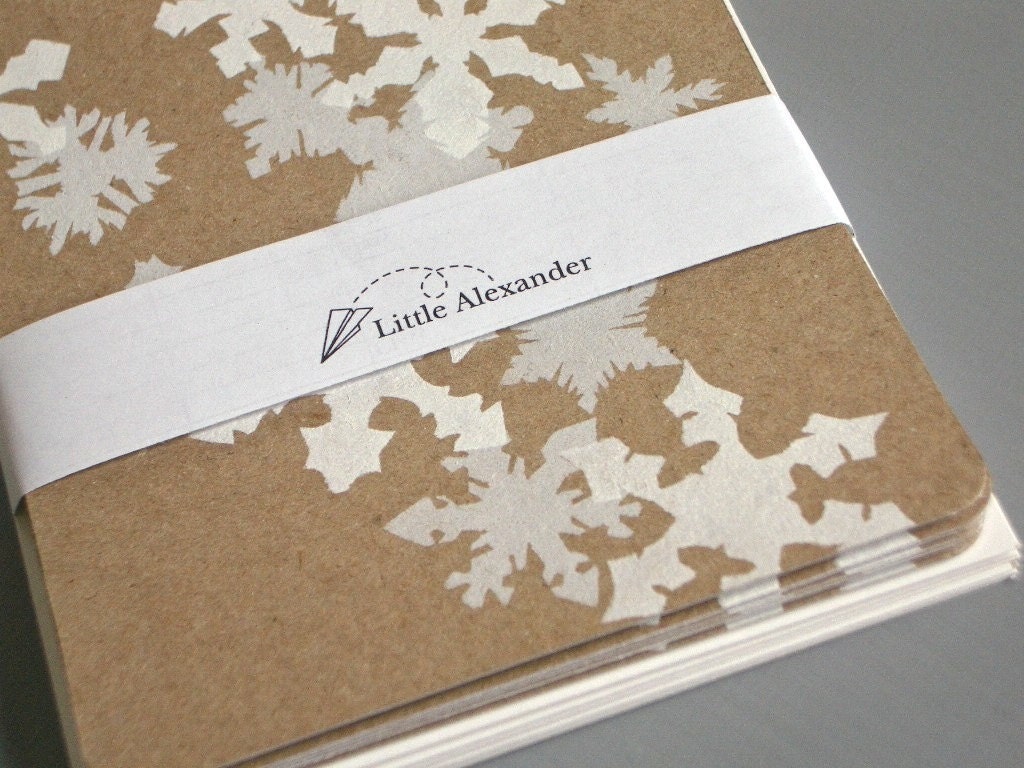 6 Winter Snowflake Cards - Eco friendly Recycled Paper