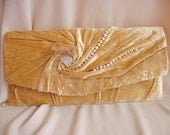Love - Clutch Bag in Old Gold Velvet and Satin with Swarovski Crystals and Real Pearls..Made to Order