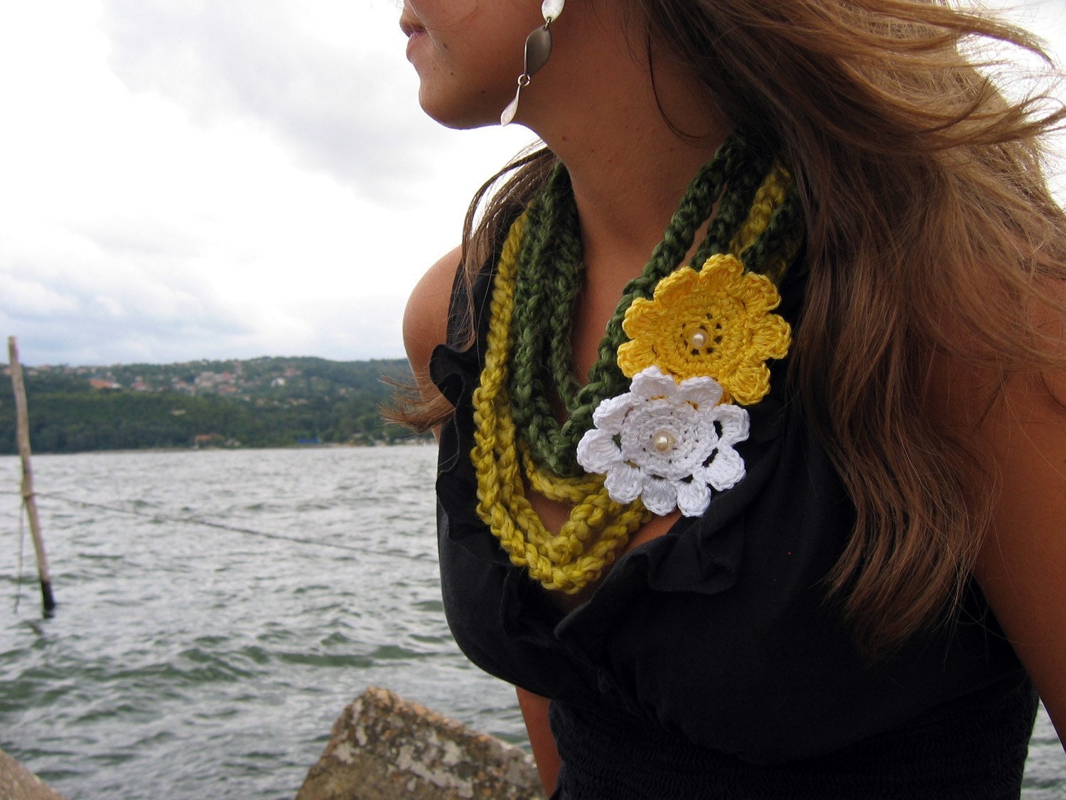 Crochet Necklaces - 2 pcs - Discounted Price - Green/ Yellow - MariesCorner
