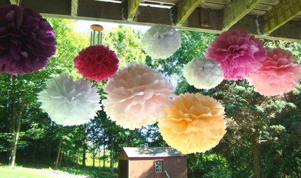 Tissue Paper Poms .....Set of 12 ..... Party Decoration / Bar Mitzvah / Graduation /Anniversary / Christening.