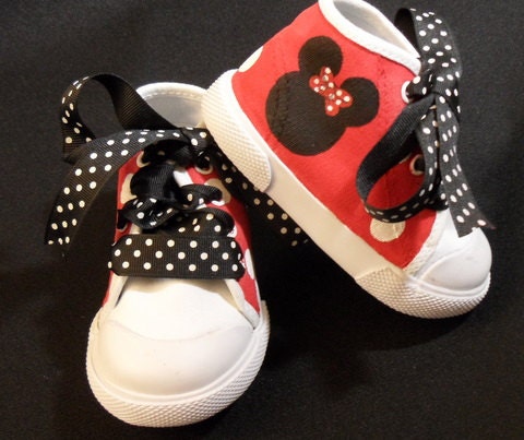 Red Minnie Mouse High Top Shoes w/Black Polka Dot Laces