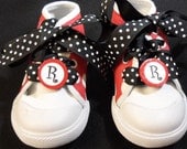 Red Minnie Mouse High Top Shoes w/Polka Dot Laces & Monogram Clips