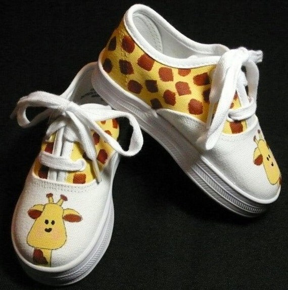 Hand Painted Boy's Giraffe Canvas Lace Up Shoes
