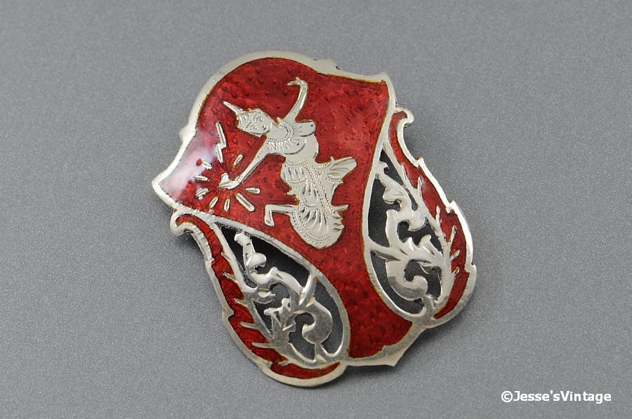 Siam Sterling Brooch Red Enamel Goddess 1940s