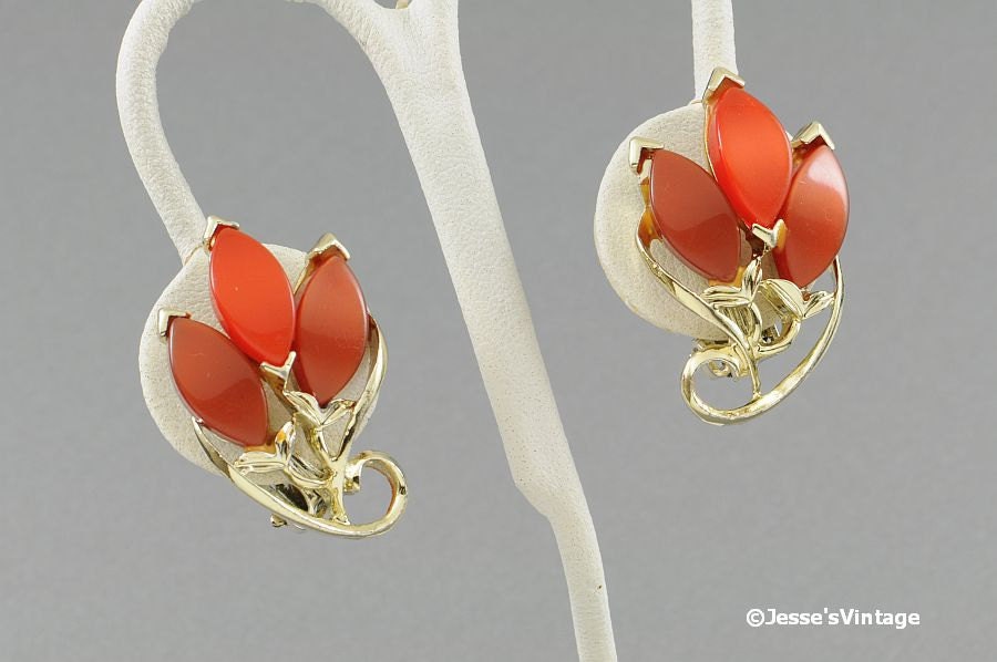 Vintage Earrings Orange Brown & Copper Thermoset
