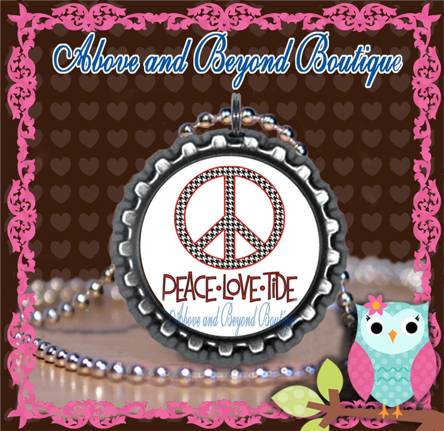 Alabama Houndstooth Peace Love Tide Bottle Cap Pendant Image 252