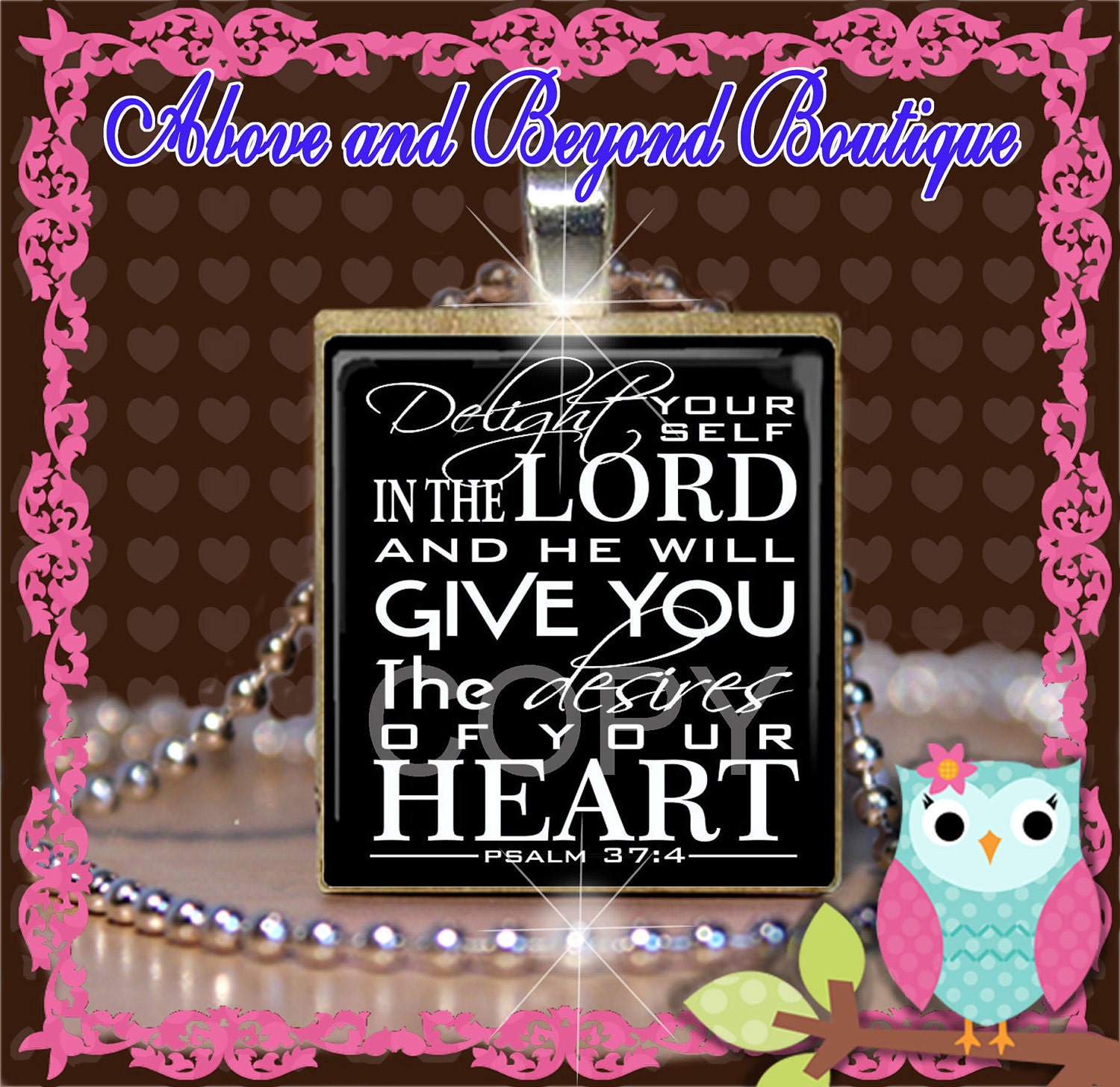 Custom Psalm 37:4 Christian Bible Verse Jesus Scarbble Tile Pendant Image 341