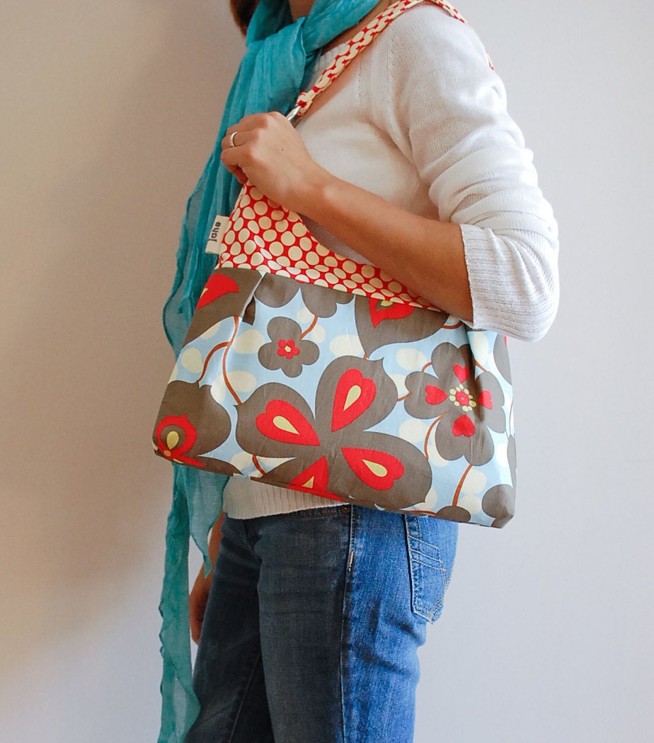 Lotus Floral Fabric Medium Pleated Purse