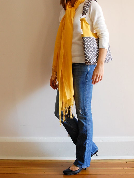 Metro Dots in Grey and Mustard Pleated Purse