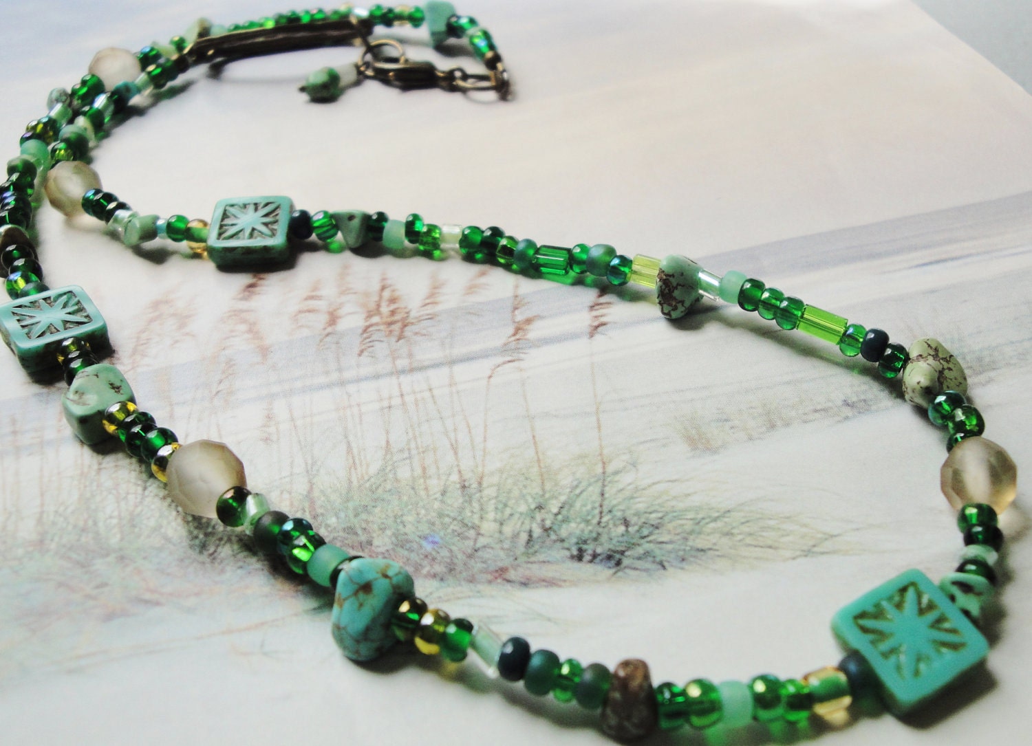 Mermaid's Tears Bead Mix Wrap Bracelet Or Necklace Shades Of Green