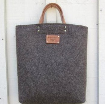 XL Swiss Army Blanket Bag. Personalized Utilitarian Shopping Bag - Minimalist Beach Picnic Tote. Taupe Gray. Durable wool. Leather Handles