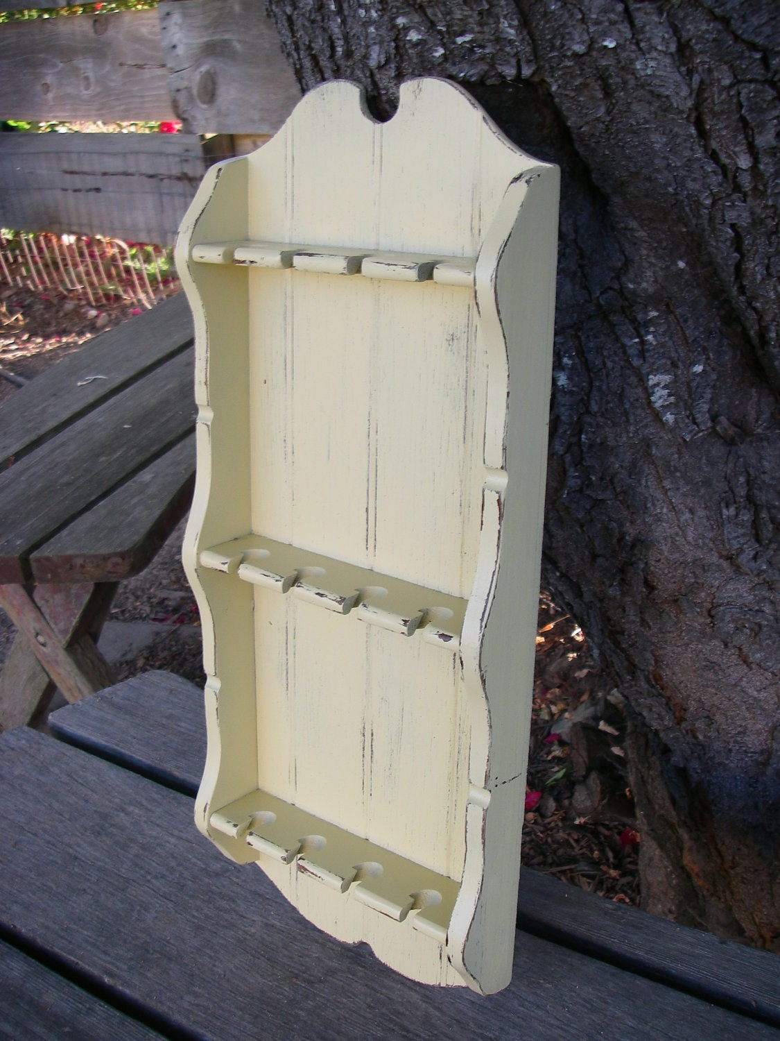 Spoon Rack Jewelry Rack Vintage Shabby Yellow