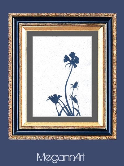 Flower Silhouette Painting Original Artwork on Handmade Recycled Paper