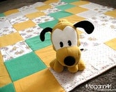 Patchwork Mustard, Green, & Musical Animals Baby Quilt (Eco-Friendly)