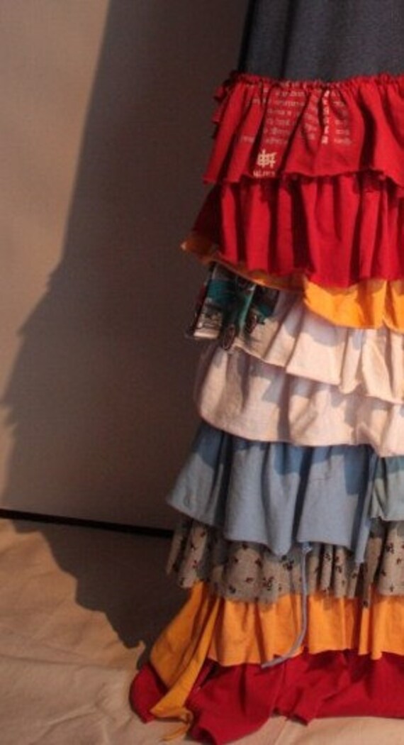 showdiva designs Tattered Tshirt Maxi Dress Asymmetrical Ruffles Galore Hippie Bohemian Chic